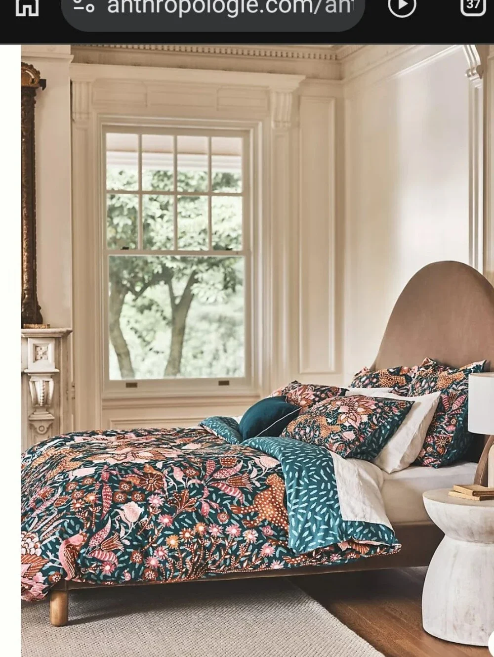Anthropologie Mahina Teal and Peach Floral Reversible Duver Cover